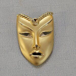 Gold-Toned Mask Face Brooch Pin